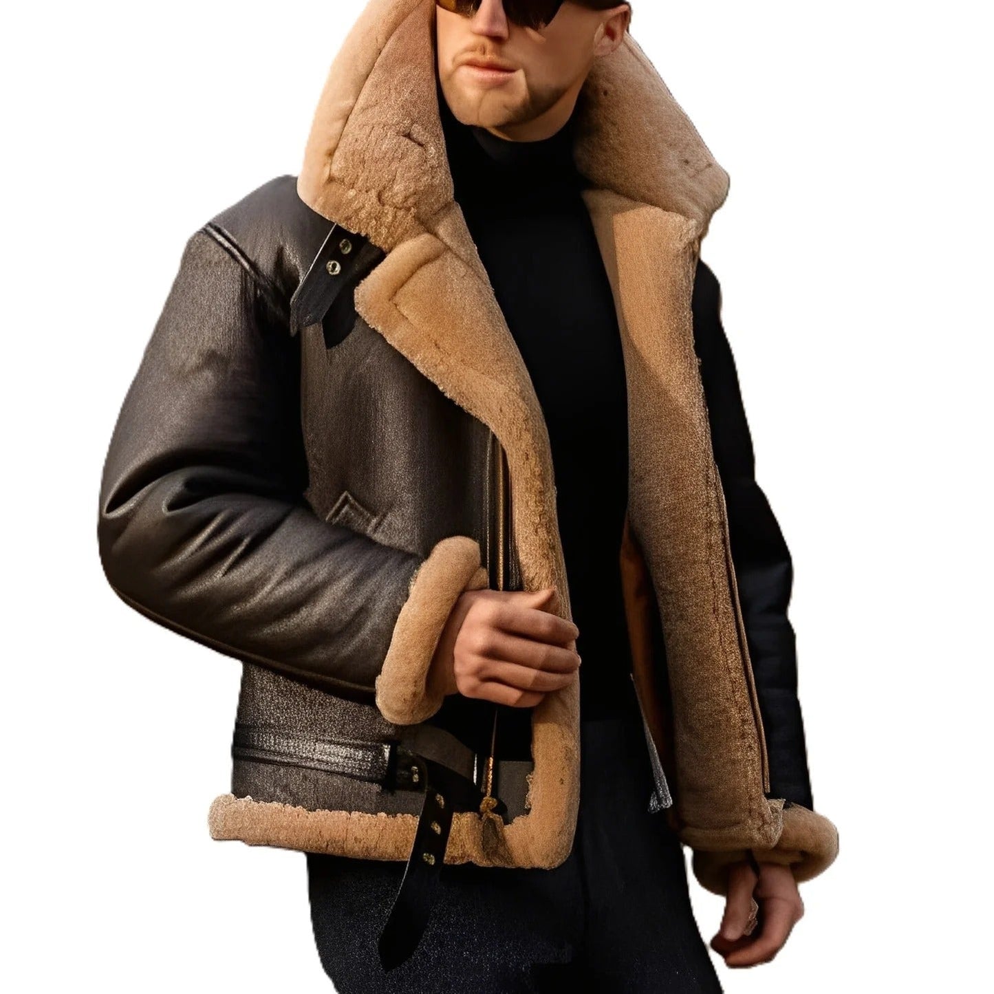Street-wave Leather Jacket For Men Durable Thick Leather With Shearling Lining Cozy Rugged Style