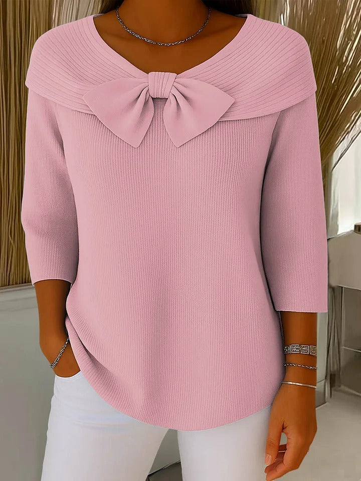 Women's Sweater with Bow Detail and Round Neckline