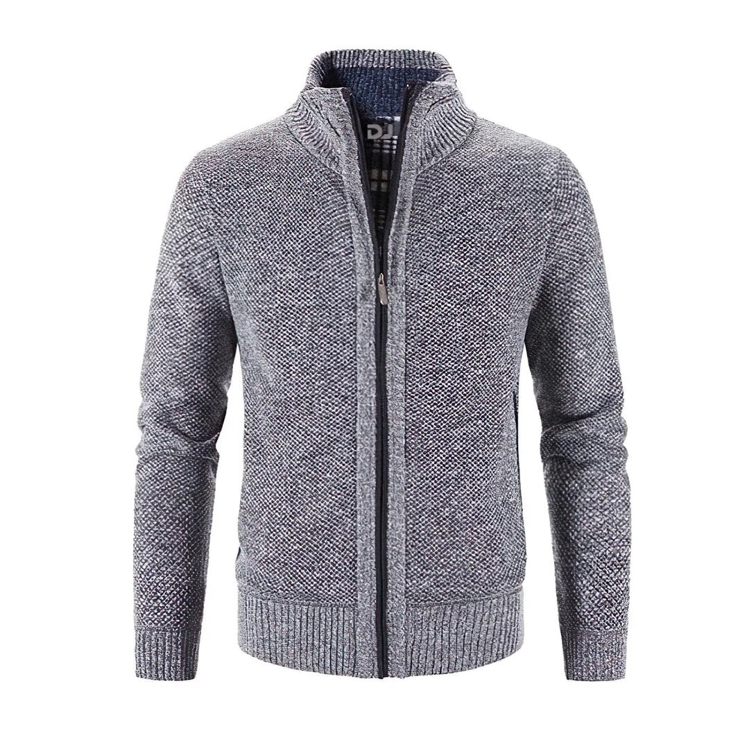 Men's Zip Up Cardigan Slim Fit Wool Knit With Ribbed Trim And Contrast Accents For Everyday Style