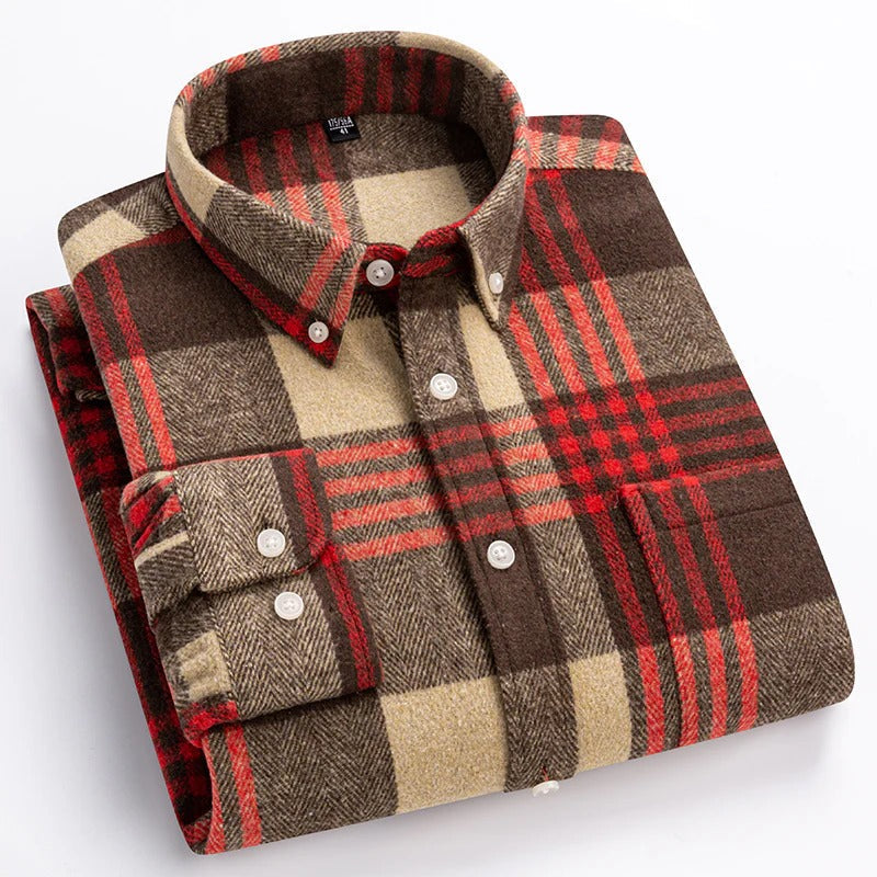 Wexler Mens Plaid Cotton Shirt Breathable Everyday Comfort Button Front With Traditional Collar
