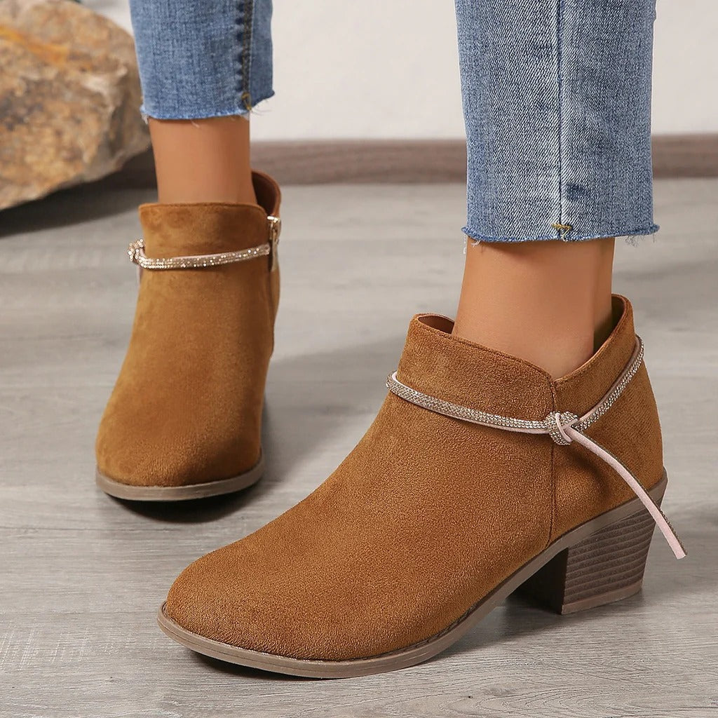 Street-Wave Suede Ankle Boots With Block Heel Zipper Adjustable Strap For Women Everywhere Versatile