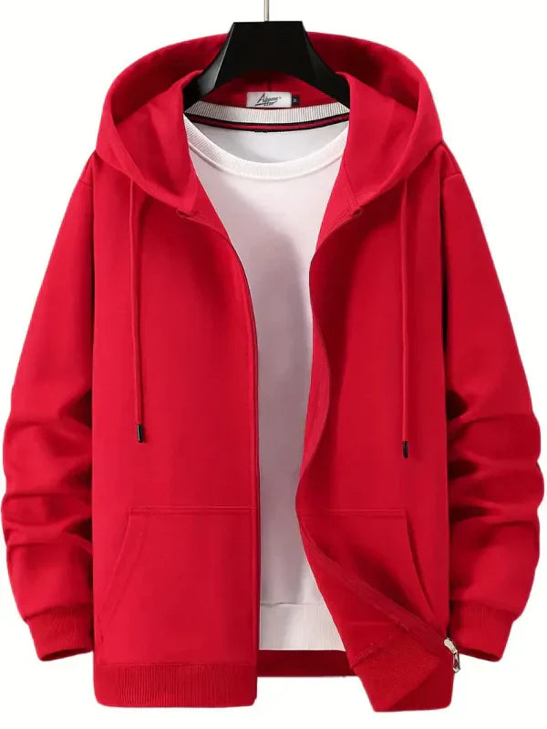 Street-Wave Mens Full Zip Hoodie Relaxed Fit Cotton Blend Kangaroo Pockets