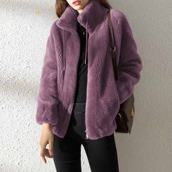 Street-wave Fleece Jacket Oversized Fit Reversible With High Collar Zip For Plus Size Women