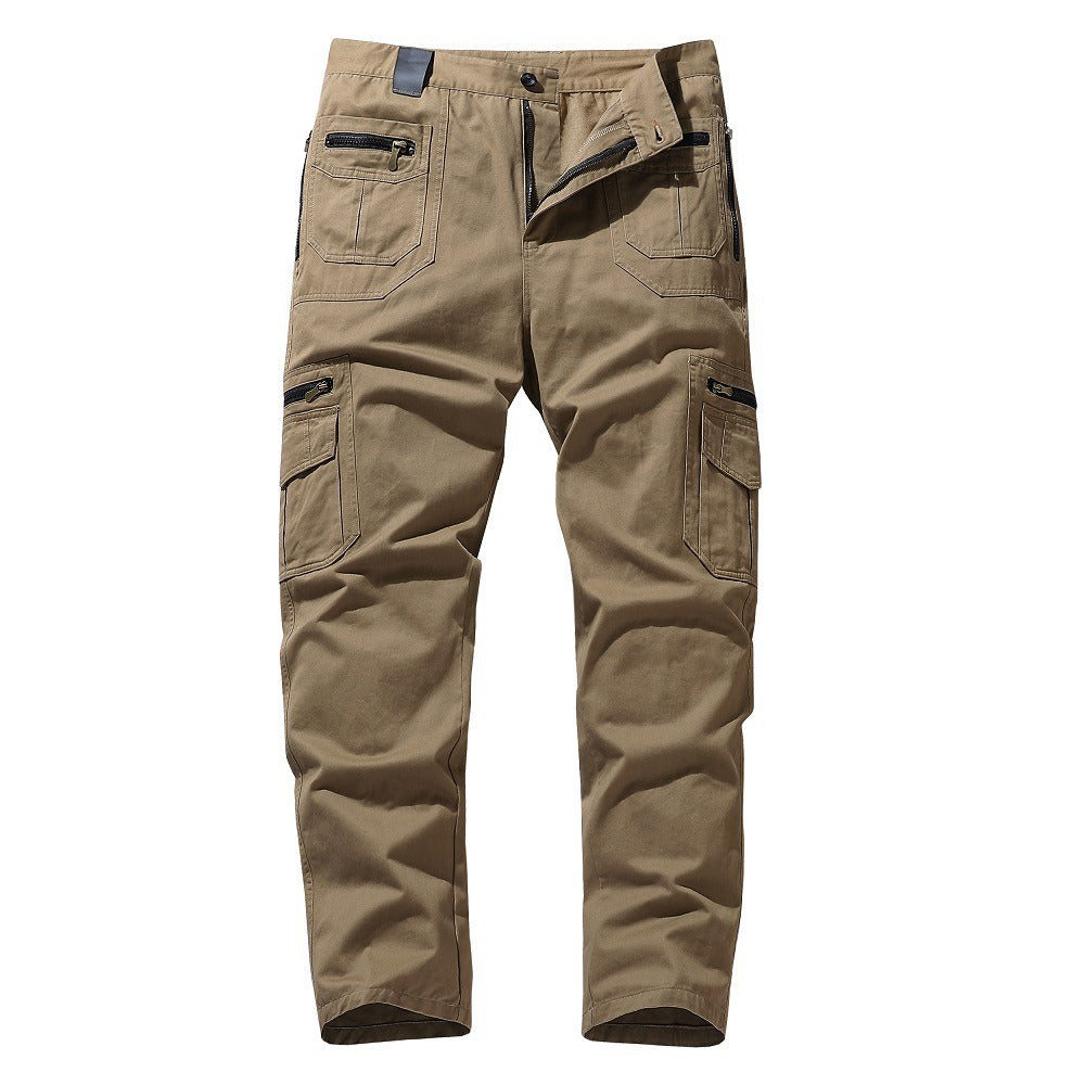 Men's Cotton Blend Cargo Pants with Multiple Zipper Pockets Loose Fit Straight Leg
