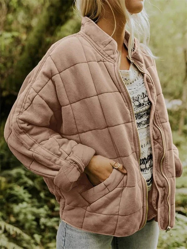 Street-wave Quilted Jacket for Women, Loose Fit, High Collar, Lightweight Breathable Design