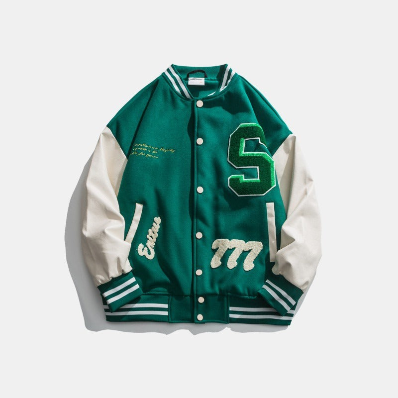 Street-Wave Mens Varsity Jacket With Embroidered Patches And Raised Lettering For Nostalgic Streetwear Fans
