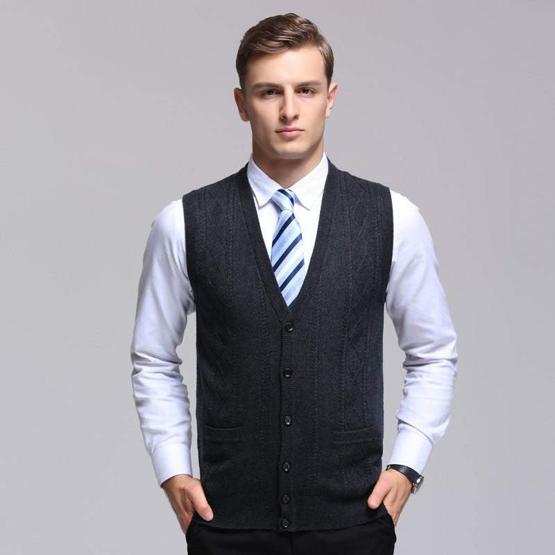 Streetwave Sleeveless Knit Vest With Diamond Pattern For Formal Office Wear Men Essentials