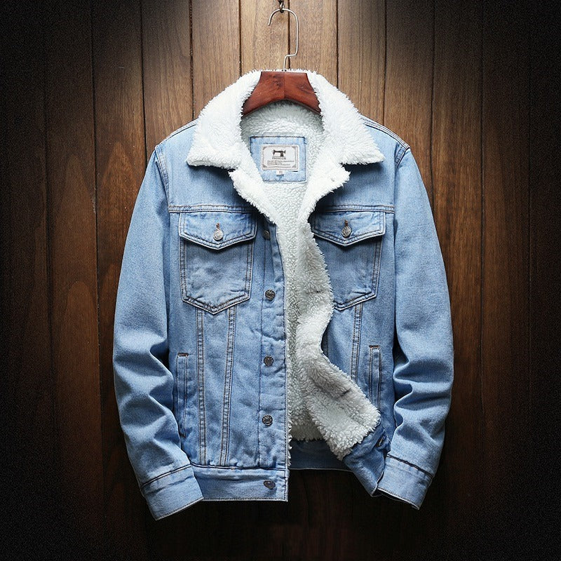 Street-Wave Mens Denim Jacket With Warm Fleece Lining For Cold Weather All-Season Comfort