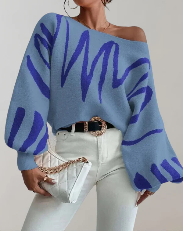 Street Wave Chic Off Shoulder Knitted Top For Women Lantern Sleeves Cropped