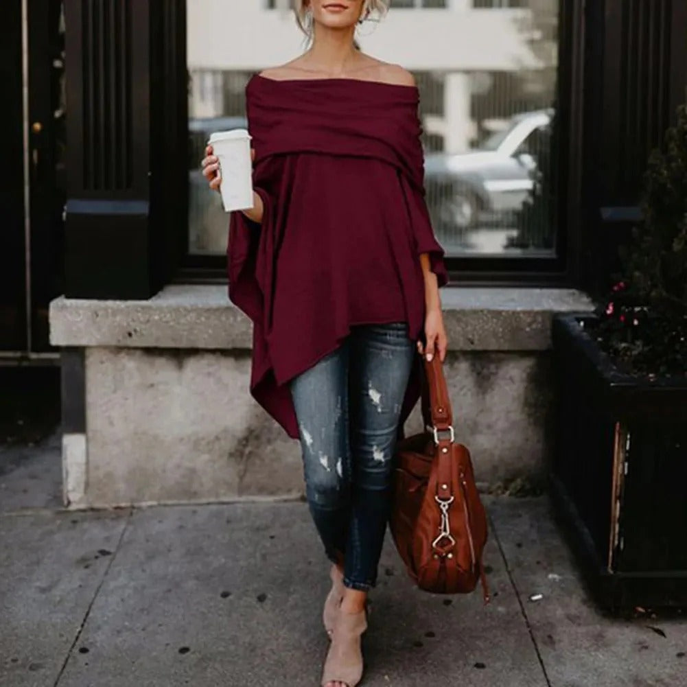 Street Wave Women Off Shoulder Knit Top Relaxed Fit And Asymmetrical Hem Chic