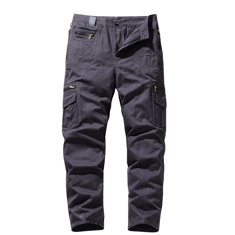 Men's Cotton Blend Cargo Pants with Multiple Zipper Pockets Loose Fit Straight Leg