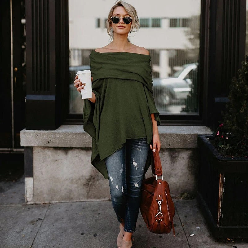 Street Wave Women Off Shoulder Knit Top Relaxed Fit And Asymmetrical Hem Chic