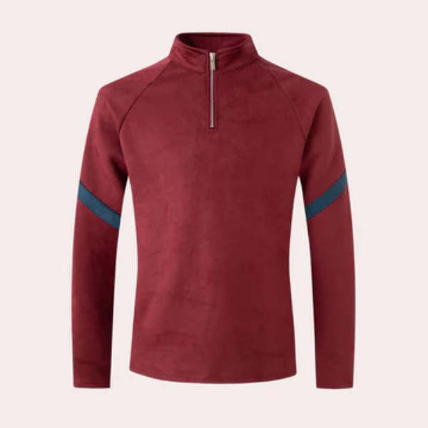 Men's Wool Blend Pullover Sweater With Quarter Zip And Striped Raglan Sleeves Relaxed Fit