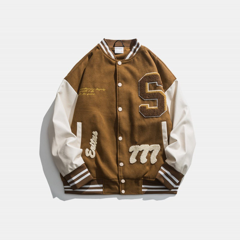 Street-Wave Mens Varsity Jacket With Embroidered Patches And Raised Lettering For Nostalgic Streetwear Fans