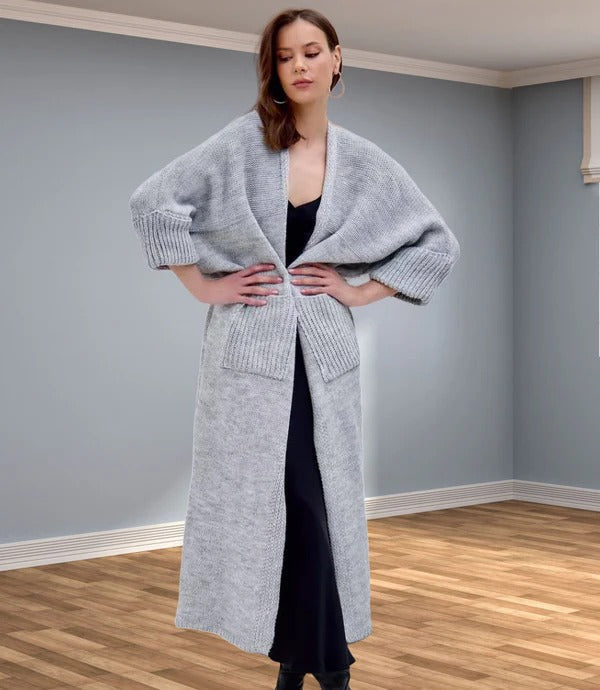 Street-wave Oversized Wool Look Knit Cardigan With V Neck And Pockets For Women Everyday Wear