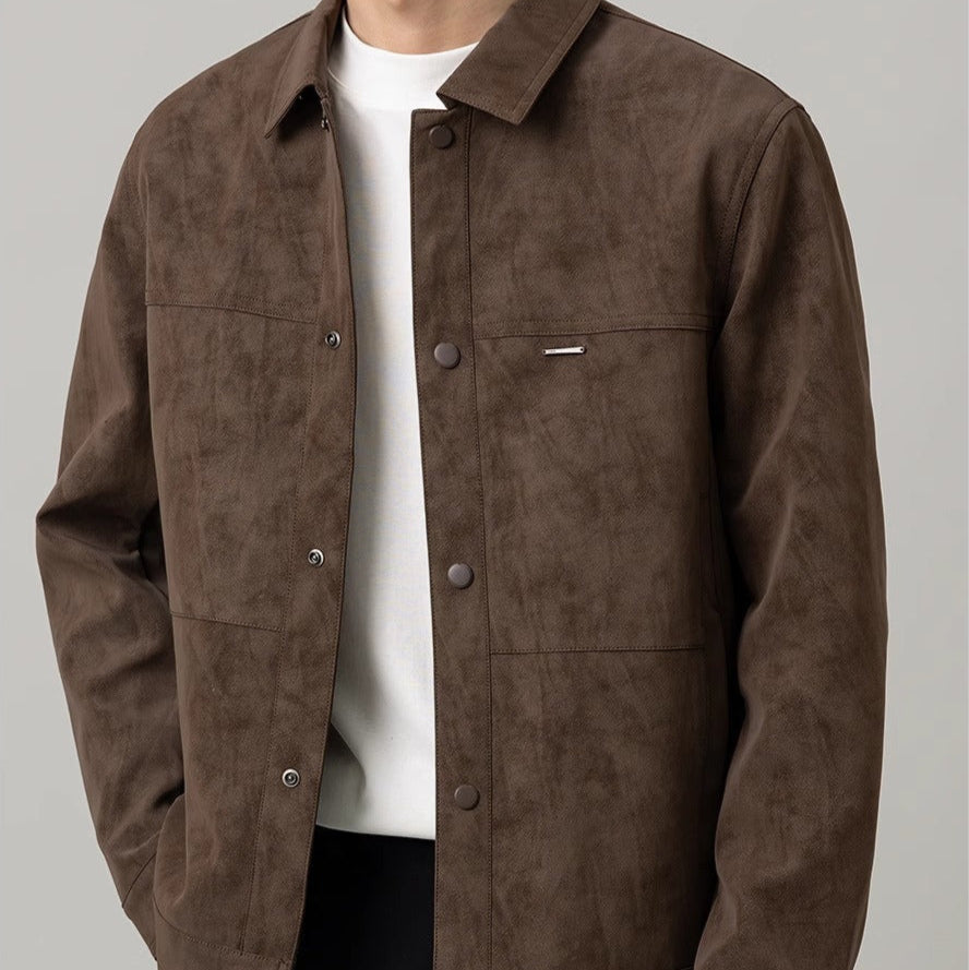 Street-Wave Faux Suede Jacket For Men Elegant Versatile Snap Closure Coat With Subtle Character
