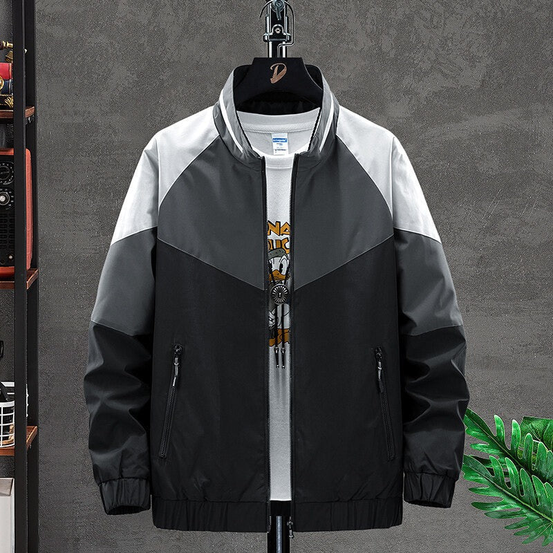 Street-wave Color Block Zip Bomber Jacket For Urban Streetwear Enthusiasts And Daily Wear