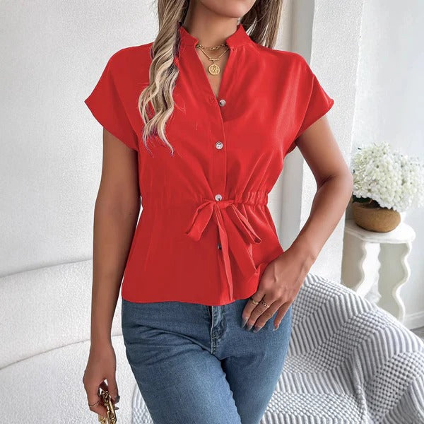 Nordisk-Flair Women's Cotton Blouse With Waist Tie And Button Front