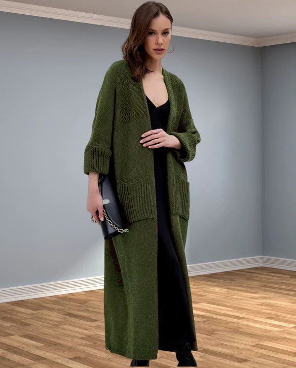 Street-wave Oversized Wool Look Knit Cardigan With V Neck And Pockets For Women Everyday Wear