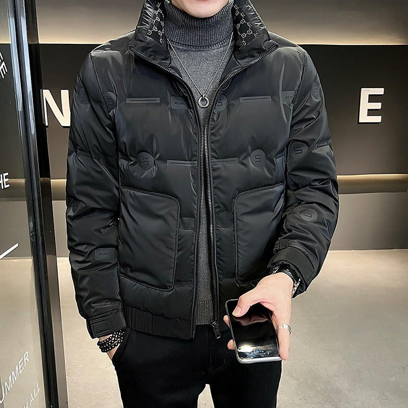 Street-Wave Men Bomber Jacket Windproof Tech Material With Stand Collar And Front Zip