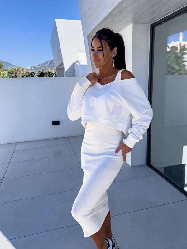 Street-Wave Womens Two Piece Sweatshirt Dress Set Cropped Top Effortless Style