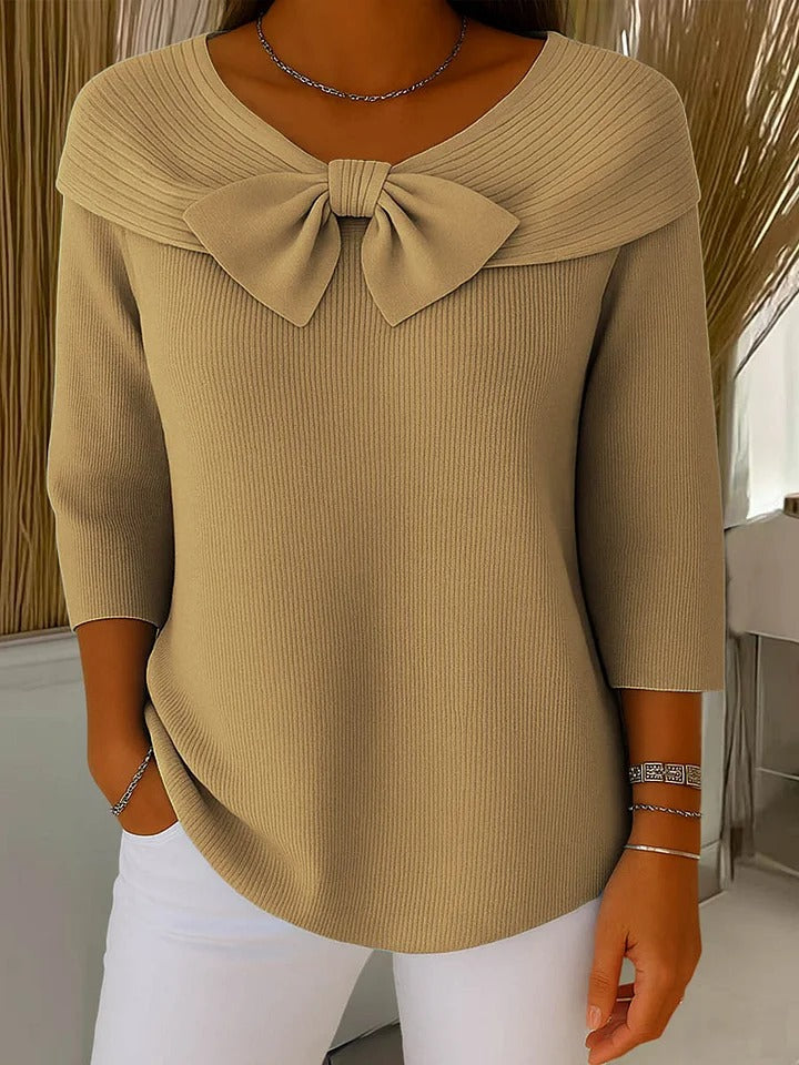Women's Sweater with Bow Detail and Round Neckline