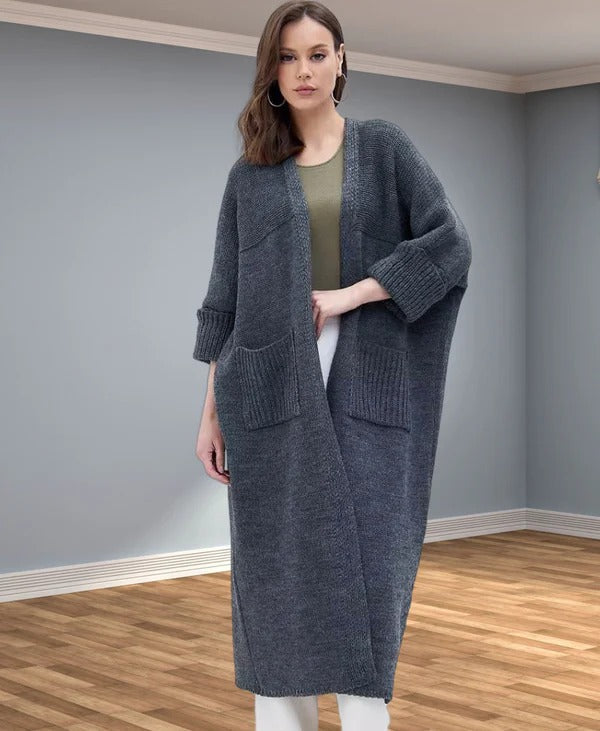 Street-wave Oversized Wool Look Knit Cardigan With V Neck And Pockets For Women Everyday Wear