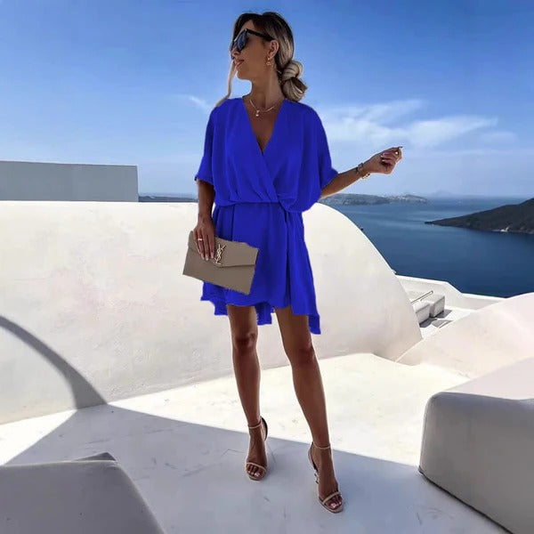 Street Wave Women Wrap Dress V Neck Cinched Flutter Hem