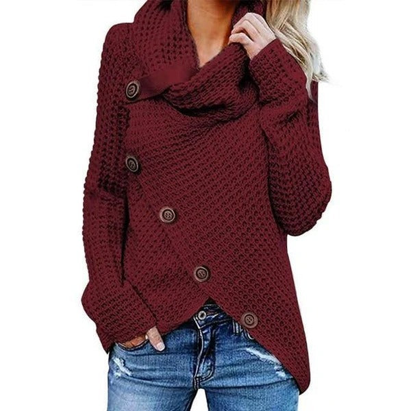 Street Wave Womens Sweater Relaxed Fit Waffle Knit Cowl Neck For Women
