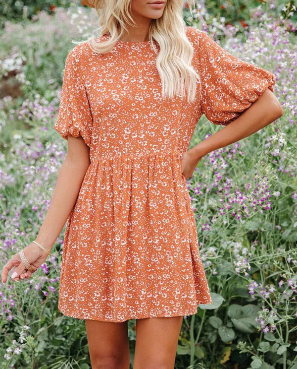 Nordisk Flair Women's Breathable A Line Dress Puff Sleeves Floral