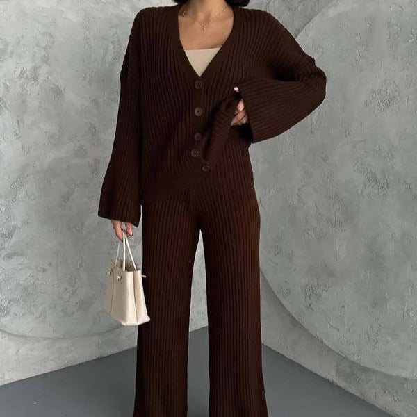 Nordisk Flair Women Two Piece Cardigan Set Cozy Oversized Ribbed Knit