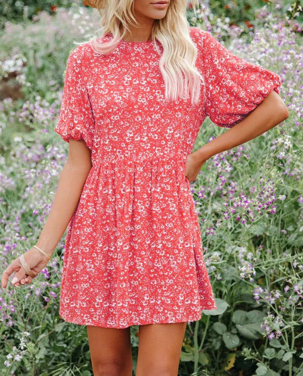 Nordisk Flair Women's Breathable A Line Dress Puff Sleeves Floral