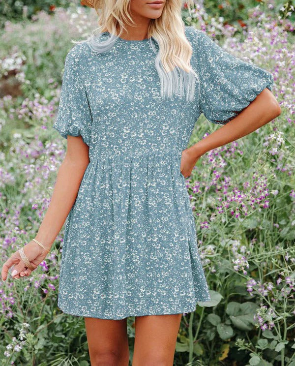 Nordisk Flair Women's Breathable A Line Dress Puff Sleeves Floral