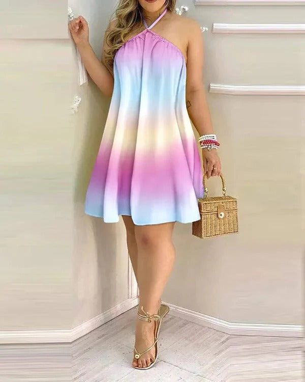 Halter Mini Dress Street Wave Floral For Women With A Line Silhouette