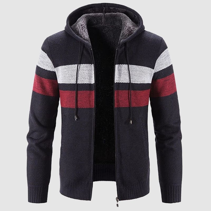 Street-Wave Men's Knit Hooded Jacket Full Zip Hip Length Versatile Outerwear