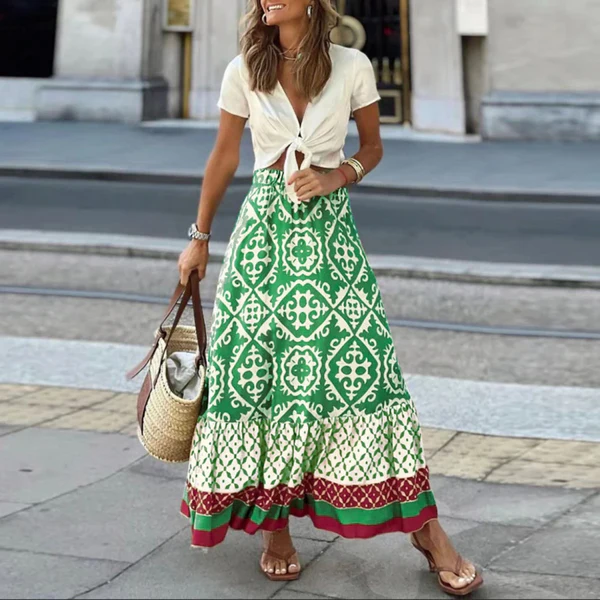 Womens Maxi Skirt High Waisted Geometric Nordisk Flair