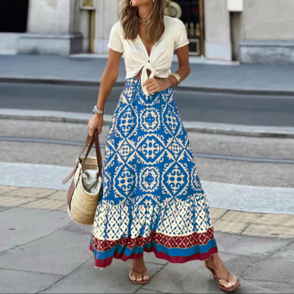 Womens Maxi Skirt High Waisted Geometric Nordisk Flair