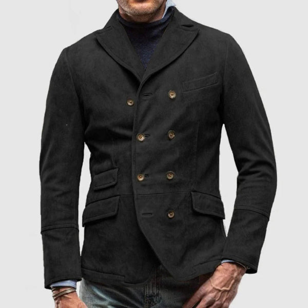 Men's Slim Fit Suede Like Finish Double Breasted Blazer Notched Lapel For Modern Style