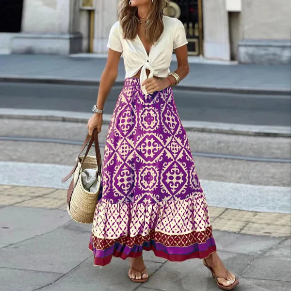 Womens Maxi Skirt High Waisted Geometric Nordisk Flair