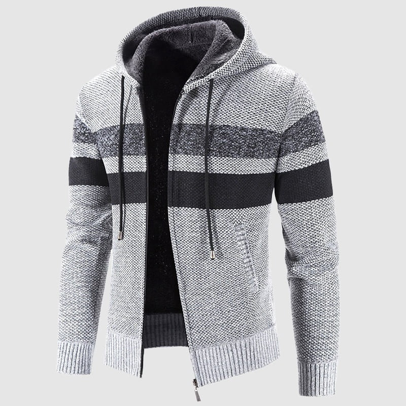 Street-Wave Men's Knit Hooded Jacket Full Zip Hip Length Versatile Outerwear