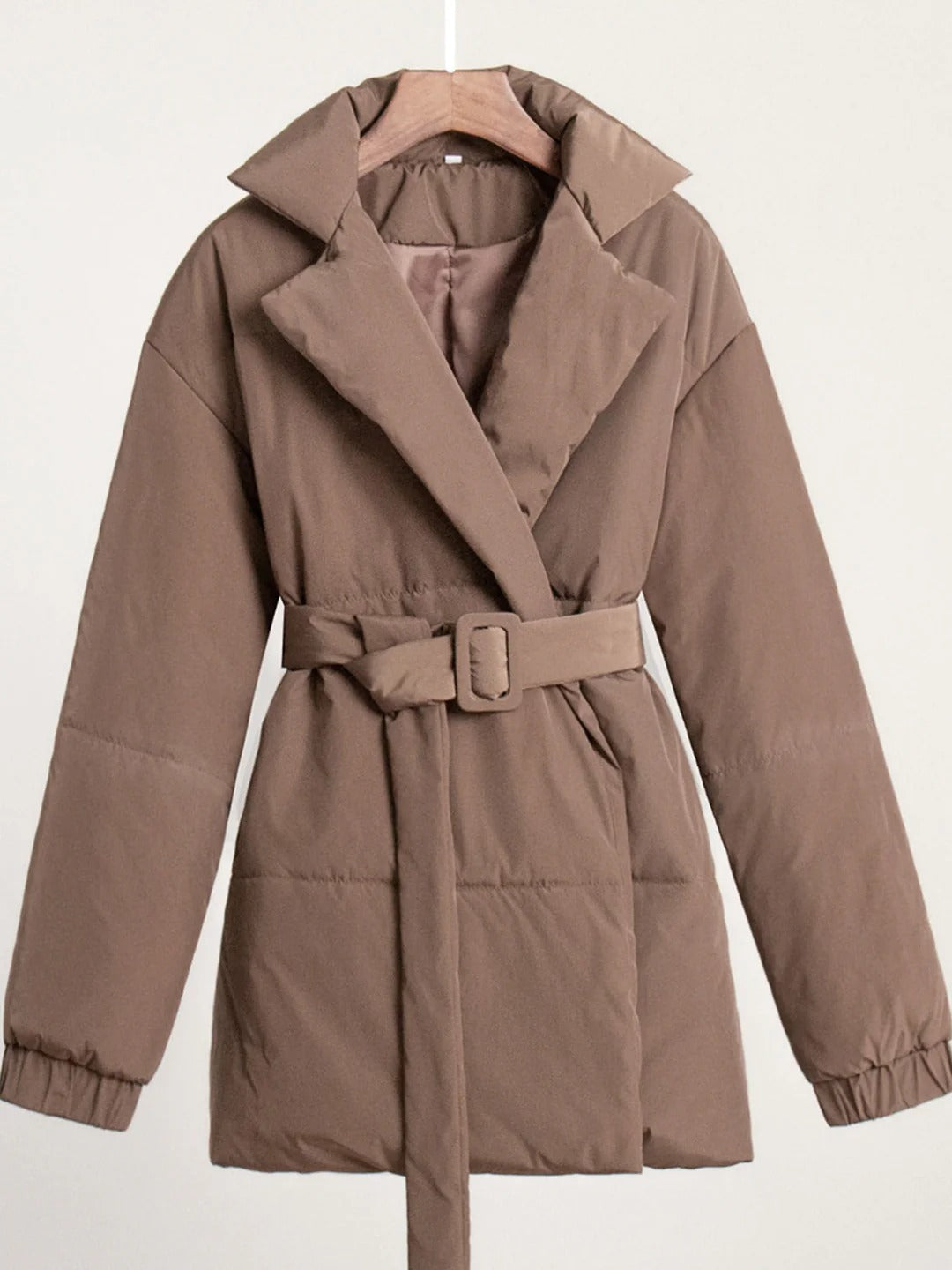 Streetwave Puffer Jacket Belted Waist Wrap Front Quilted Winter Coat for Women Cozy Warmth