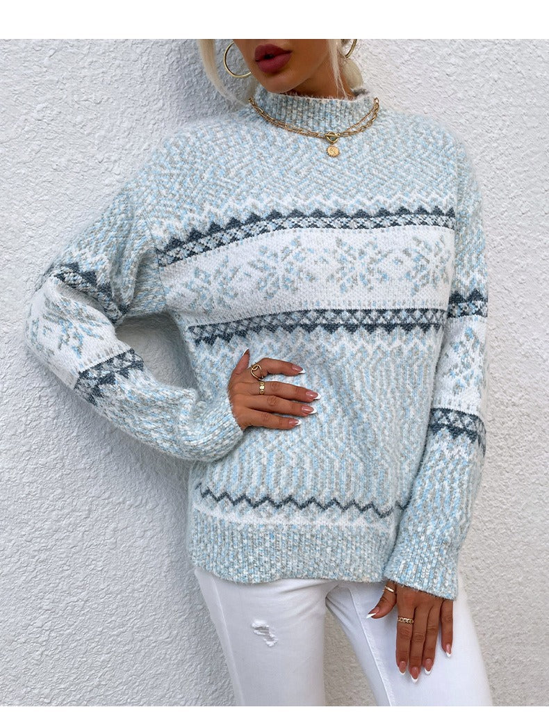 Street-Wave Snowflake Knit Pullover for Women Cozy Warmth with Relaxed Fit Wool Sweater