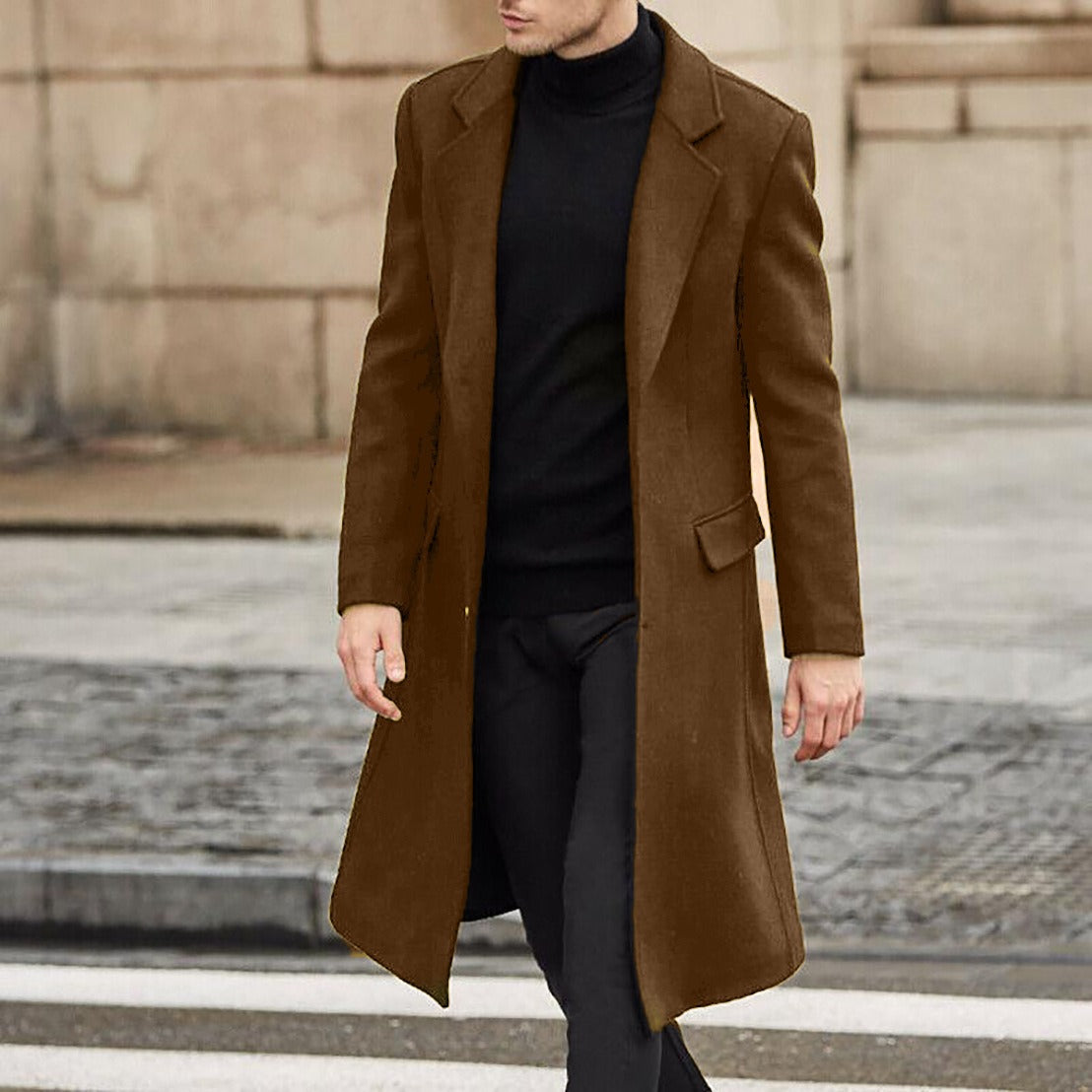 Mens Trench Coat Tailored Fit Wool Blend Long Cut With Wide Lapel And Hidden Buttons Nordisk Flair