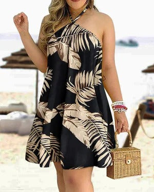 Halter Mini Dress Street Wave Floral For Women With A Line Silhouette
