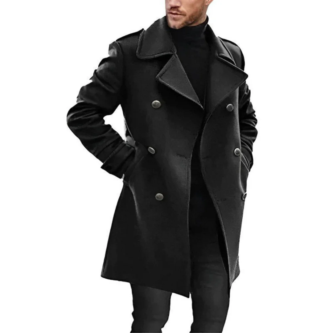 Men's Trench Coat Wool Blend Tailored Fit Double Breasted Mid Length Style Nordisk Flair