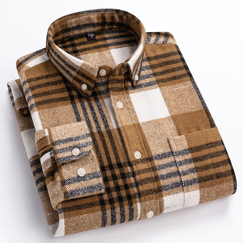 Wexler Mens Plaid Cotton Shirt Breathable Everyday Comfort Button Front With Traditional Collar
