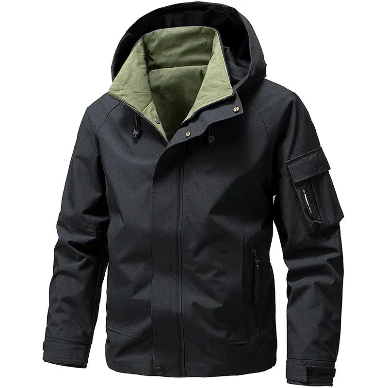 Men's Hooded Jacket Regular Fit Water Resistant Zipper Placket Utility Pockets All Weather