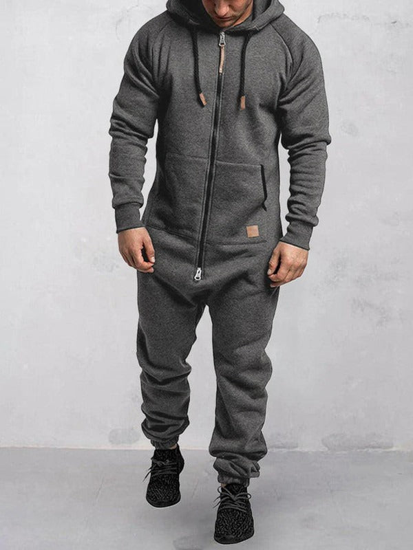 Street Wave Mens Fleece Jumpsuit Hooded Zipper Cozy Warm