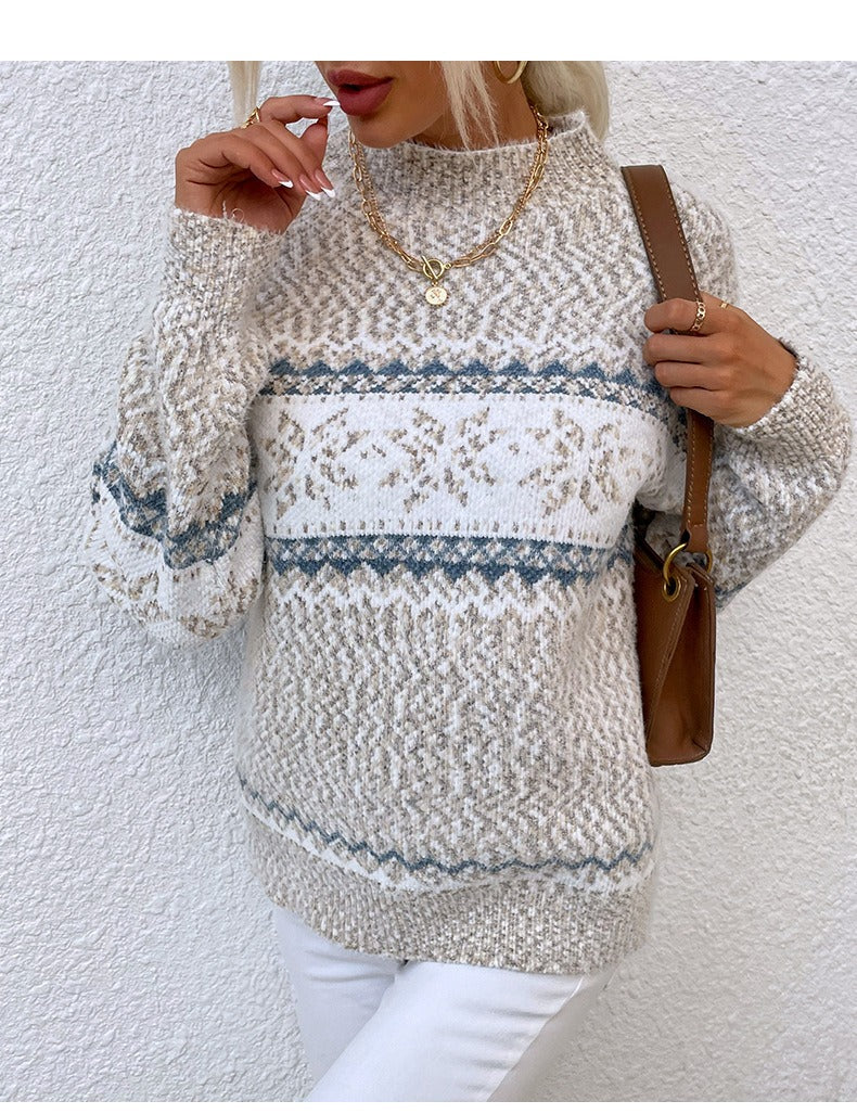 Street-Wave Snowflake Knit Pullover for Women Cozy Warmth with Relaxed Fit Wool Sweater