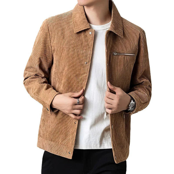 Men's Corduroy Jacket Regular Fit Button Front Chest Zip Pocket Casual Style Everyday Wardrobe Essential